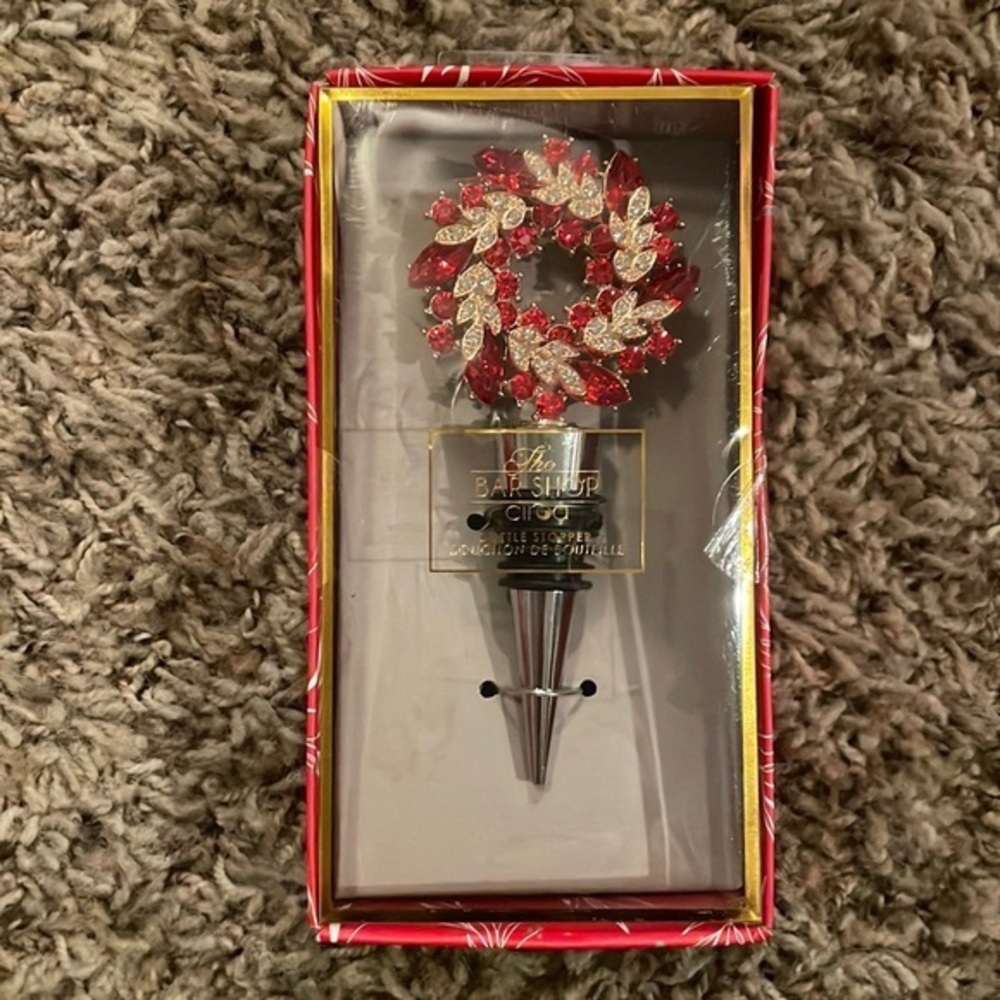 Jeweled Holiday Wreath Wine Bottle Stopper